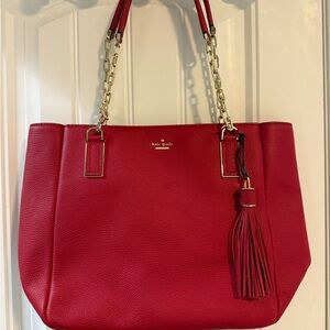 Kate Spade Kingston Drive Red Leather Vivian Tote Gold